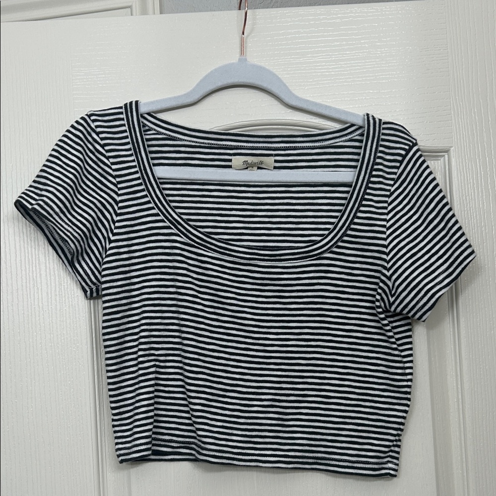 Madewell Black and White Striped Crop Top